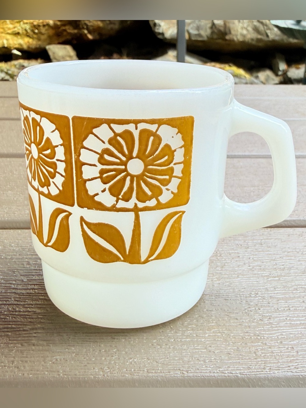 Vintage Fire King 1960s-1970s Stacking Mug Dahlia Honey Gold